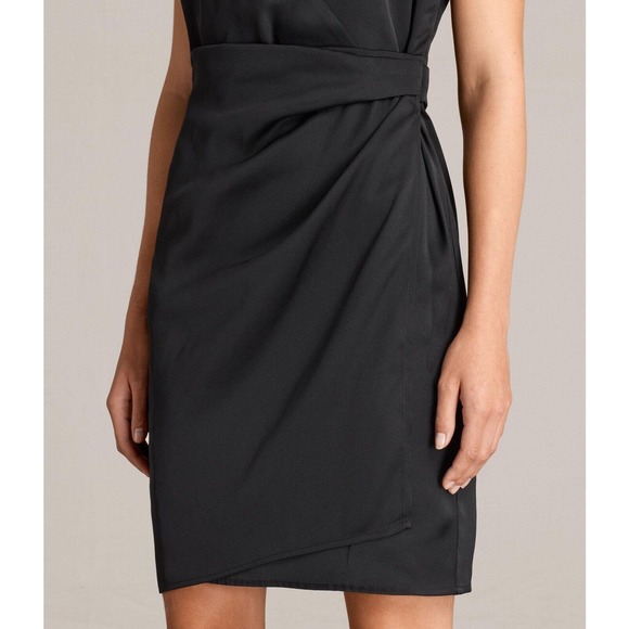 ALLSAINTS Anika Dress In Black V Neck LBD Size 4 Four $268 - Picture 3 of 12